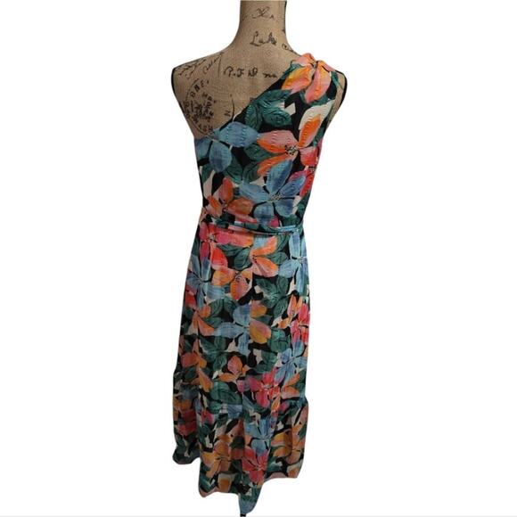 Maggy‎ London Floral Tropical Belted One-Shoulder Maxi Dress Size 6 New - Picture 3 of 13